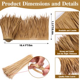 Yilloog Palm Thatch Roll Palm Thatch Runner Roll Mexican Style Straw Roof Thatch Panels Tiki Hut Palapa Thatch Roofs Duck Blind Grass for Tiki Bar Hut Garden Patio (Yellow Brown,5 m/ 16.4 ft)