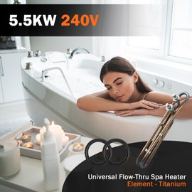 Hasanbar 5.5KW 240V Universal Heating Element Replacement for Balboa Spa Heater Element, Titanium Flo-Thru Hot Tub Heater Element for Spas Electric Heater or Swimming Pools (10 inch)