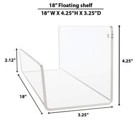 SOURCEONE.ORG Source One Premium Clear Acrylic Floating Wall Mount Shelves Perfect for Books, Magazines, Displaying Items. Pre Drilled (1, 18 Inch)