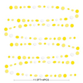 46Ft Yellow White Circle Dots Garland Party Decorations Hanging Paper Polka Dot Streamer for Birthday Bachelorette Engagement Wedding Baby Bridal Shower Anniversary Holiday Home Kids Room Nursery