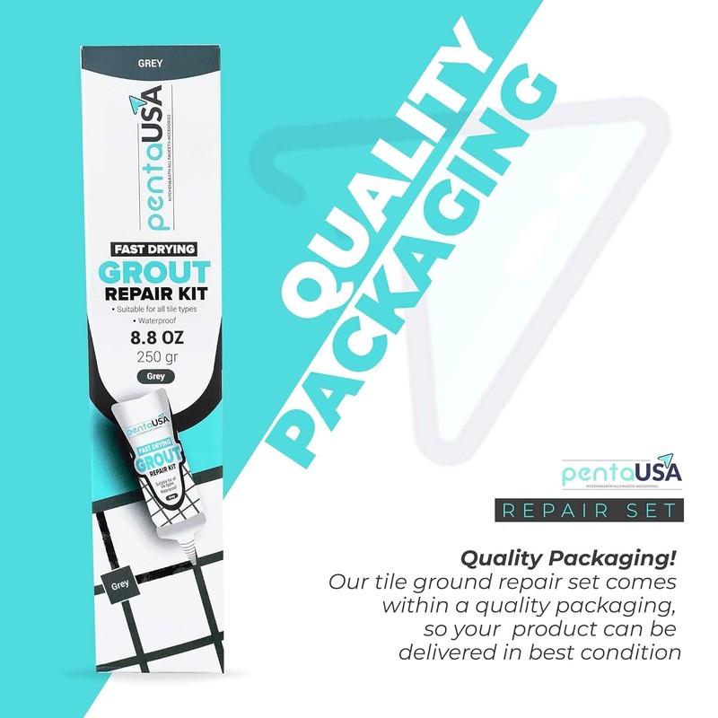 PentaUSA Tile Grout Repair Kit - Grey Grout Filler, Triple