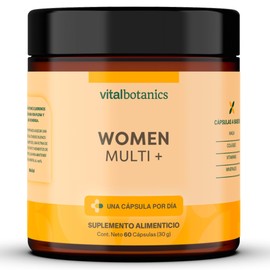 Women Multivitamin + con 60 capsulas. Multivitamínico para Mujer con Colágeno Hidrolizado, Ácido Fólico, Biotina, Hierro, Calcio, Magnesio, Maca, Zinc y Vitamina D (400 IU) Complejo B VitalBotanics.