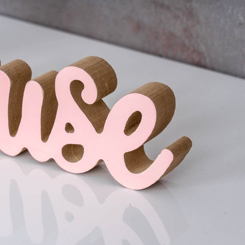 levandeo Lettering Home L30 cm Pastel Pink Wood Table Decoration