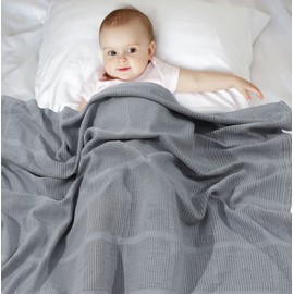 Sapphire Collection Cotton Cellular Baby Blanket Breathable Soft 100% Cotton Cellular Baby Blankets for Pram/Travel/Moses Basket, Cots, Pushchairs One Size 75 x 95 cm(Grey)