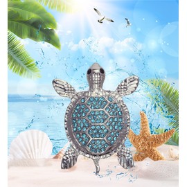 Aqua79 Blue Sea Turtle Sparkling Refrigerator Magnet - Silver Sparkling Charm Rhinestones Crystals, Sparkly Animal Magnet for Kitchen Door Fridge, Cool Home and Office Novelty Decor – 2.12 Inch