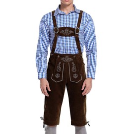 GloryStar Lederhosen Men German Bavarian Oktoberfest Leather Trousers Costume (2XL, Dark Coffee-2021)