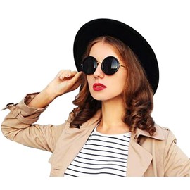 ericotry Wide Brim Fedora Hat Classic Black Belt Buckle Felt Fedora Hat Trilby Hat Panama Hat Derby Hat, black