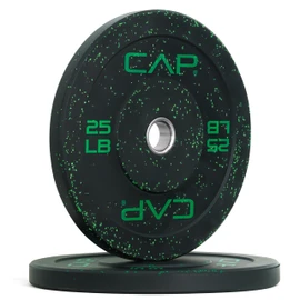 CAP Barbell Economy - Speckled Olympic Bumper Plate Set with Green Logo, Black, 25 lb Pair