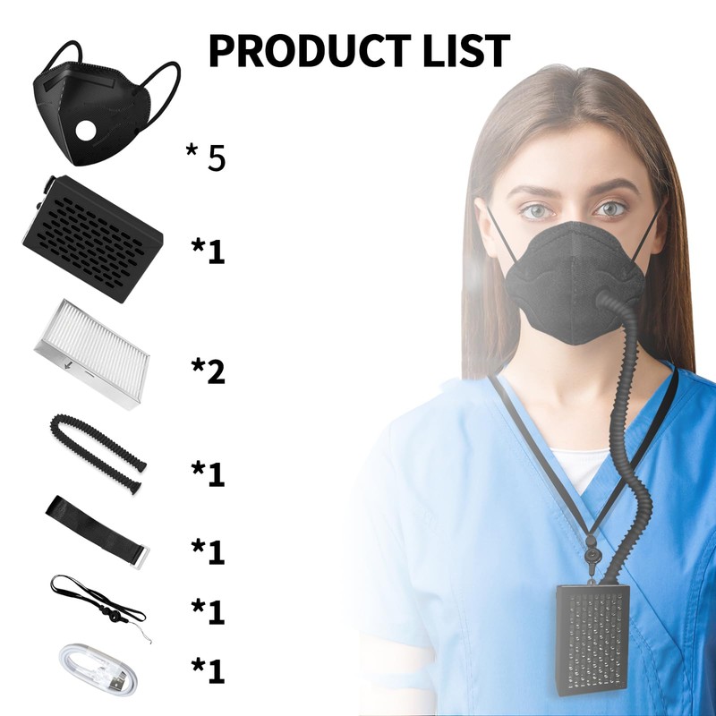 Electric Wearable Air Purifier Maskes,Air Supply,With HEPA Filter,for Dust Work,Painting,