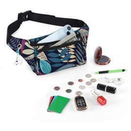 HAWEE Sports Bum Bag Unisex Lightweight Belt Bag Waist Bag Multicoloured with Adjustable Belt and Headphone Jack for Women Men Outdoor Travel Hiking Jogging Cycling Running, Blue Maple Leaf