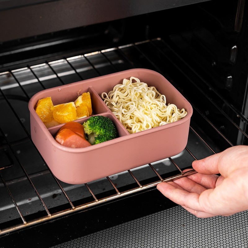 Silicone Bento Lunch Box Portable Reusable 3 Compartment Microwaveable Bento