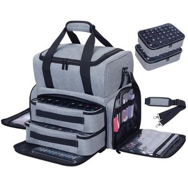 YAHOURWAT Nail Polish Organizer Bag 80 Bottles Portable Travel Storage Case with 2 Detachable Bags, Designed for Women's Nail Tools, Essential Oils and Cosmetics Sets Grey