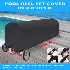 Woanger Heavy Duty Pool Solar Reel Cover Waterproof UV Resistant Inground Swimming Pool Solar Reel Roller Blanket(16 Ft,Black)