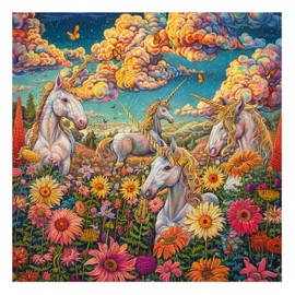 Trippy Puzzle Co - Wooden Jigsaw Puzzle for Adults - Challenging 300 Piece Puzzle with Cool Shapes - Unicorn Sunflower Field Puzzle - Paranormal Collection (Unicorn Utopia)