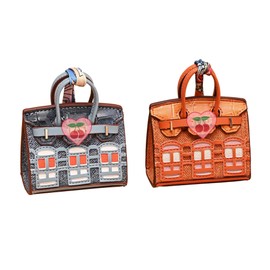 Buyborgood Women's 2 PCS Mini Tote Bag Charms Keychain Pouch Small Coin Purse Wallet (Peacock Blue + Orange)