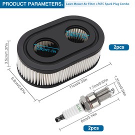 VooGenzek 2 x Lawnmower Air Filter and 2 x Spark Plug, Replacement Lawn Mower Filter, Compatible with Briggs & Stratton Engines 798452 593260