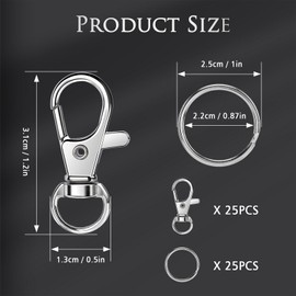 Bonison 50 PCS Keychain Making Kit with Lobster Claw Clasps & Key Rings – Keychain Clip with Key Ring Craft Supplies for DIY Keychains, Jewelry & Lanyard Projects