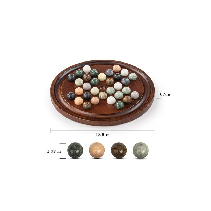 Deluxe Solitaire Game Set: 12.6'' Solid Wooden Board, 32 Natural