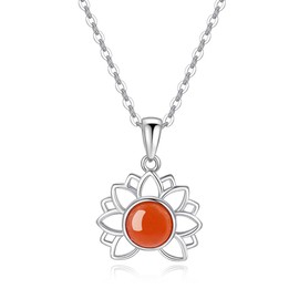 COAI Crystal Lotus Pendant Necklace, Red Agate, Agate