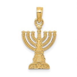 10K Solid Yellow Gold Menorah Necklace Judaica Religious Chain Pendant Israel Charm 24mm x 13mm Only