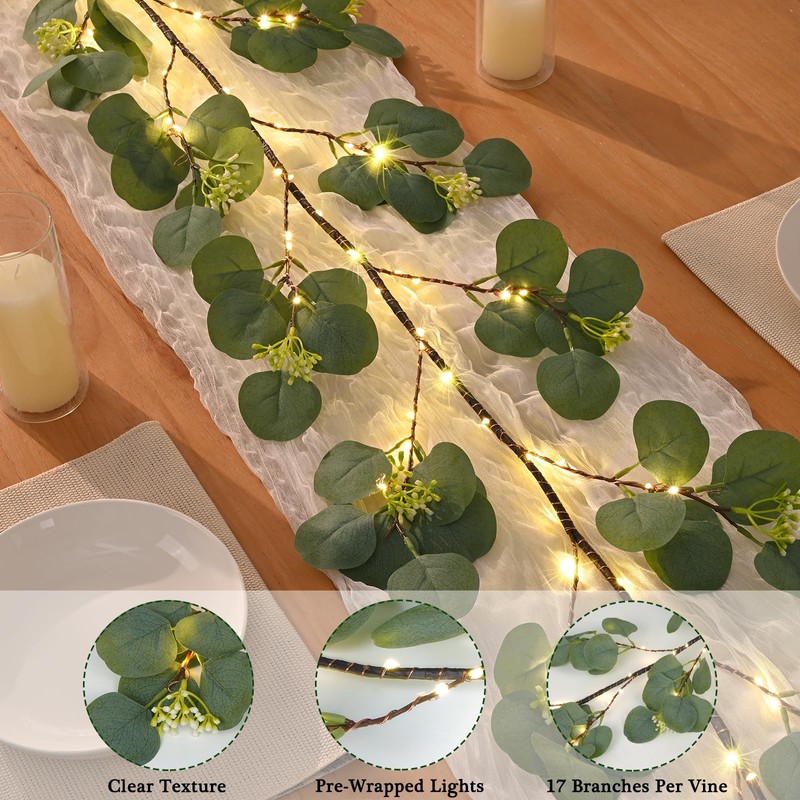 Waipfaru Christmas Decoration Indoor - 6FT Eucalyptus Garland with Timer,