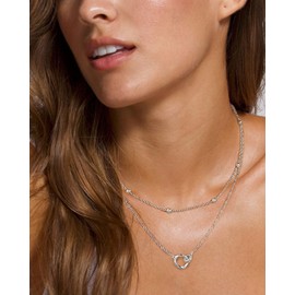 ACECHA Layered Necklaces for Women, 18K Gold Plated Choker Necklace for Women Trendy Silver Dainty Simple Layering Coin Heart Pendant Jewelry Gifts (Silver Rings)