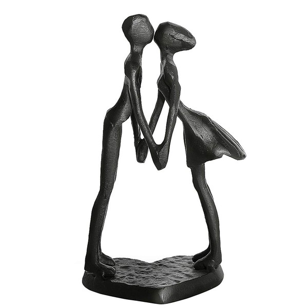 Aoneky Affectionate Couple Art Iron Sculpture, Passionate Love Figurine Statue Romantic Metal Ornament Home & Office Decoration (Hold Hands Kiss)