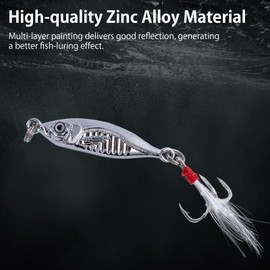 Goture Fishing Jigs,Zinc Alloy Vertical Jig Freshwater Saltwater,Jig Fishing Lures with Treble Hook and Feather,7g 5PCS Fishing Jigging Spoon Lures with Tackle Box for Tuna,Salmon,Bass,Trout