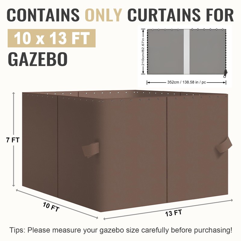 COWVIE 4-Panel 10' x 13' Gazebo Replacement Curtains, Patio Privacy