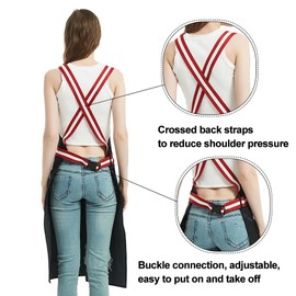 MIKI WELL Long Apron Bottom split Adjustable Patterned Webbing Bib Waterproof Apron for Barber &Chef&Pottery, Car wash apron, Red Striped Webbing, Large