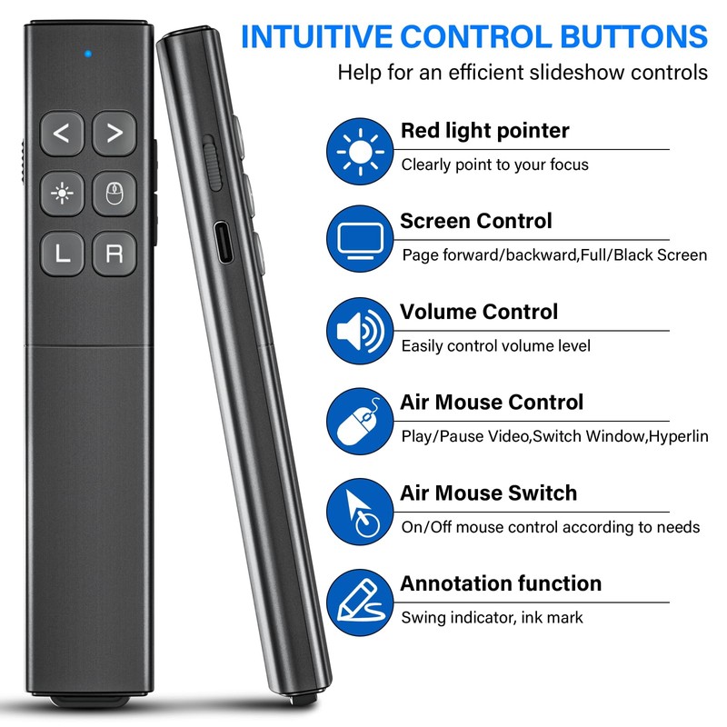 Presentation Clicker with Air Mouse - USB C Wireless Presenter