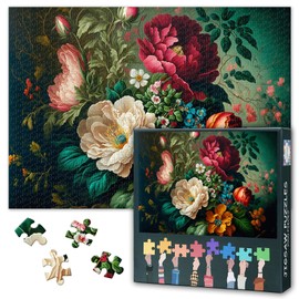 1000 Piece Jigsaw Puzzles for Adults Beautiful Flower Bunch Painting Jigsaw Puzzle Vintage Plants 1000 Pieces Puzzles Game Home Wall Decor DIY Craft Flower Puzzle Art Gift