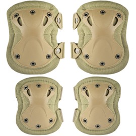 Professional Tactical Combat Knee and Elbow Protective Pads Sets Advanced Tactical Gear Set for Airsoft Paintball Hunting Army Skate Outdoor Sports (Tan)