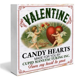 Valentines Decor Valentines Day Decor Valentine Candy Hearts Wooden Sign Valentines Day Decorations Home Shelf Decor 5 x 5 Inches