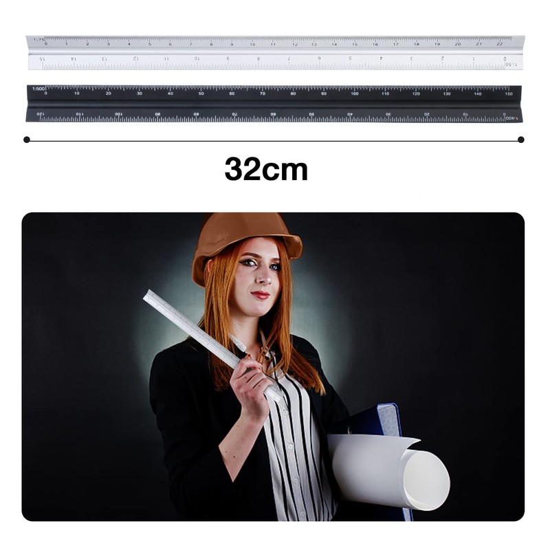 Set of 2 Scale Ruler: 30 cm Length Triangular Scale