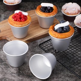 ABOOFAN 8 Pcs Pudding Molds Aluminum Baking Cups Cupcake Mould Muffin Tin Ramekins Cups Souffle Darioles Mould for Kitchen Baking Tool