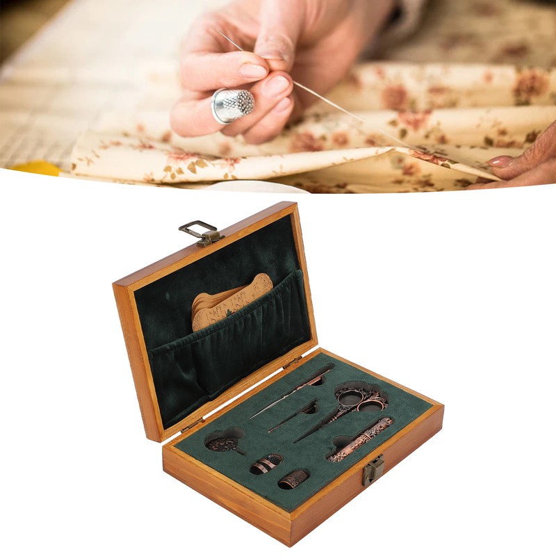 Vintage Embroidery Scissors Set Wooden Stainless Steel Sewing Box Scissors