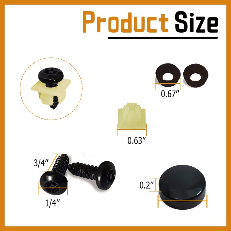 4 Set Black Anti Theft License Plate Screws Kits, Rustproof