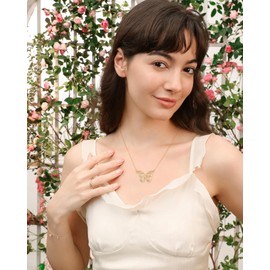 LILIE&WHITE Gold Hollow Butterfly Pendant Necklace for Women with Rhinestone Hypoallergenic Necklace Fashion necklace Gift Necklace
