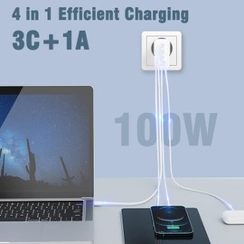 100W USB C Laptop Charger for Mac Book, Mac Book Pro, Mac Book Air, i Pad Pro/i Pad Air/i Pad Mini, i Phone 15/15 Plus, Notebook Power Cord Supply, One Type C Charger with 4 Port for multiple devices