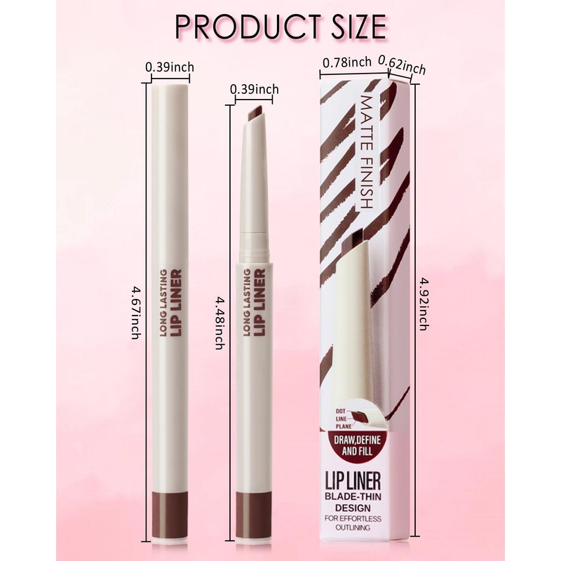 Rose Pink Matte Lip Liner, Waterproof Lip Liner Pencil, Women