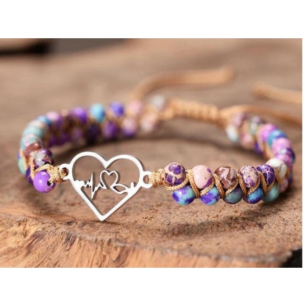 Heartbeat Sea Sediment Bracelet,  Beaded Friendship Gemstone Bracelet, Healing Balance Protection Meditation Bracelet, Gift for Her