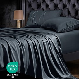 OnlySet 18-24 Inch Extra Deep Pocket King Size Sheets Set, 100% Viscose Derived from Bamboo Sheets King Size Bed Sheets, 4Pcs Soft Dark Grey Cooling Sheets for Hot Sleepers