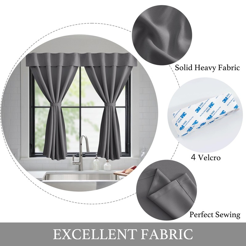 NICETOWN Portable Blackout Small Curtains for Kitchen, Thermal Lnsulated Self-Adhesive