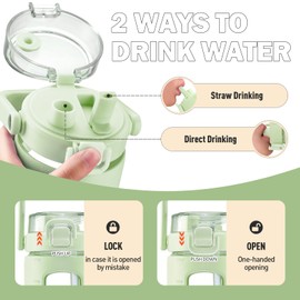 BLUEGO 32oz Glass Tumbler with Lid and Handle, Iced Coffee Cup with Straws, Glass Water Bottle with Silicone Sleeve and Volume, Marker Glass Cup with Time Marking, BPA Free, Green