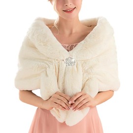 BODIY Women's Fur Shawls and Wraps Bride Wedding Faux Fur Scarf Winter Sleeveless Fur Stole for Bridesmaids (Beige)