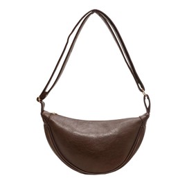 Mayoii Crescent Bag for Women, Waterproof Crossbody Bag with Adjustable Strap, Lightweight Pu Chest Shoulder Pouch, Solid Color Travel Sling Fanny Pack, 31cm (Brown)