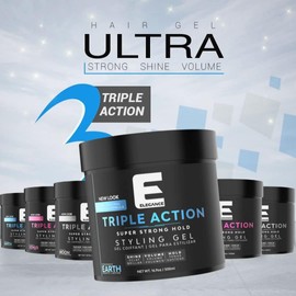 E Elegance Moon Fragrance Triple Action Hair Gel for Men And Women - Super Strong Hold, Extreme Volume, And Long Lasting Shine - Flake Free And Refreshing Fragrance - All Hair Types, 8.45 oz