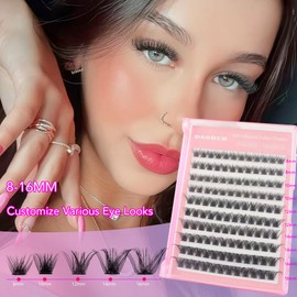DAODER Self Adhesive Eyelashes Cluster | Wispy Natural Look | Pre-Glued Lash Clusters NO Glue Need Cluster Eyelash Extensions 8-16MM Pre-Bond Individual Lashes D Curl 120pcs