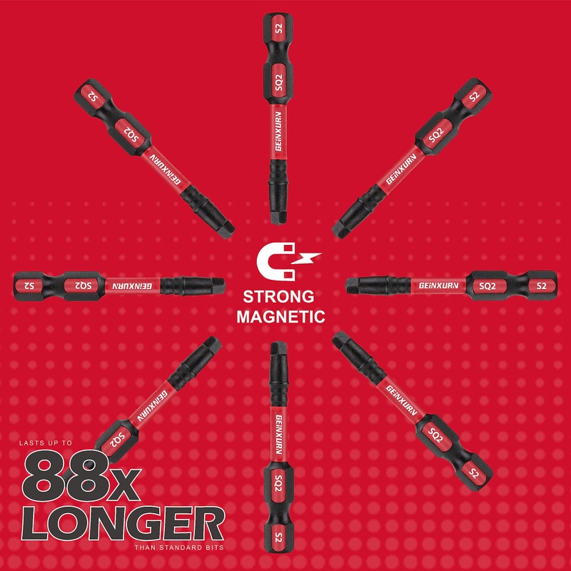 GEINXURN Impact Tough #2 Square 2 in. Insert Driver Bits,15Pack